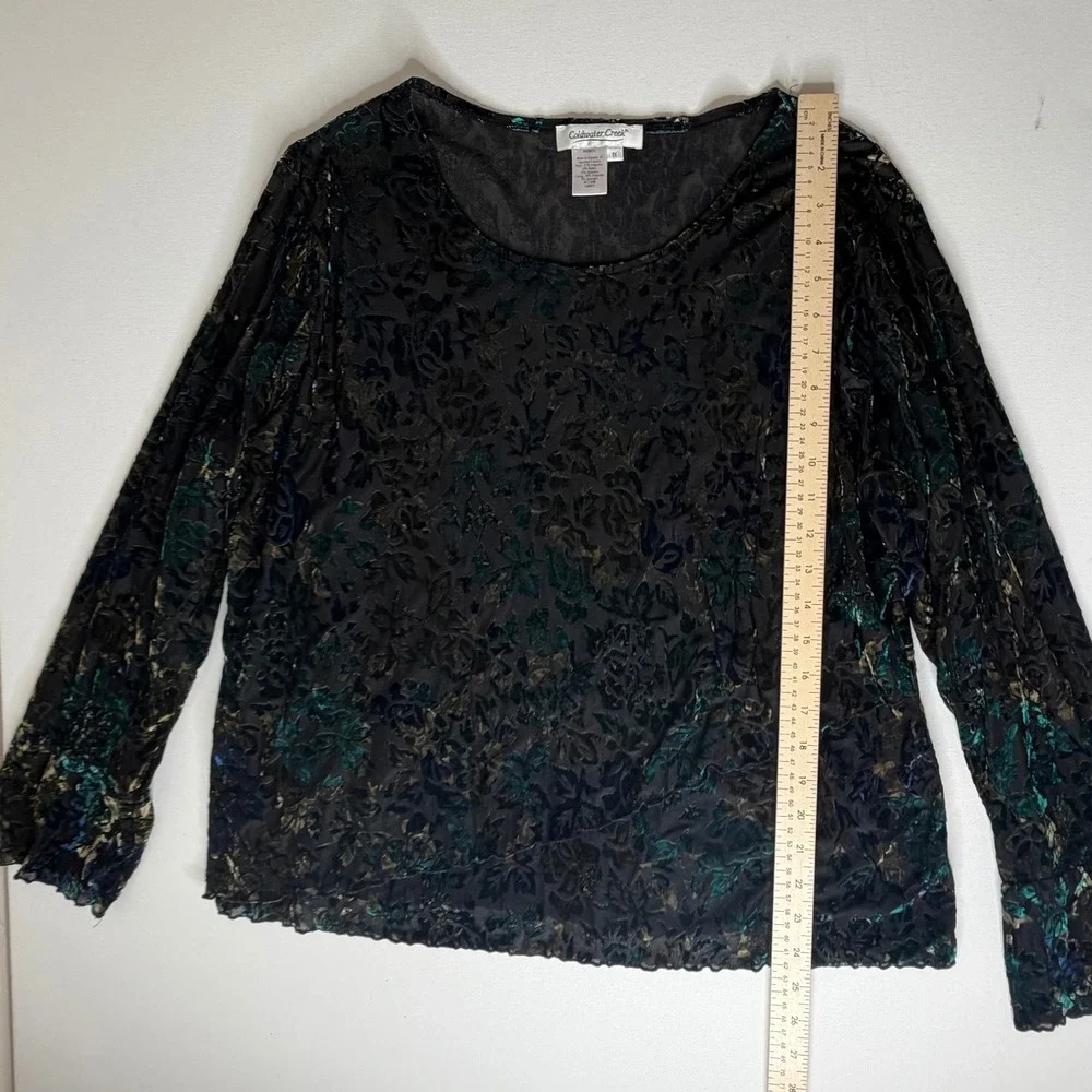 Coldwater Creek Velvet Burnout Floral Blouse Size‎ 1X Whimsigoth Artsy Sheer - Picture 8 of 9
